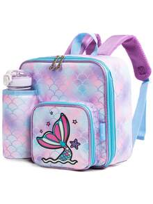 Kids Fashionable Outdoor Unicorn Insulated Lunch Backpack With Water Bottle Holder, Adjustable Straps, Durable Handle, Waterproof Lining, Easy To Clean, Reusable Lunch Bag