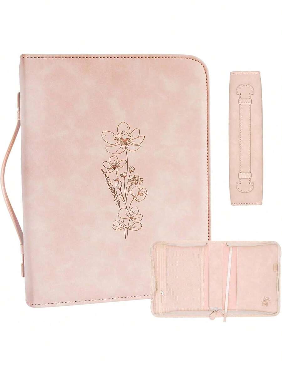 Pink Bible Cover Case For Women, Large Bible Covers For Women (≤ 9.5 X 7 X 2.1) Durable PU Leather Bible Case W/Debossed Floral Design & Giftable Box, Bible Case For Women, Bible Cases For Woman - Pink - View 1