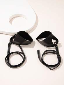 1 双嘻哈风格 PU 皮革露指手套，适合音乐节佩戴 - 黑色 - 查看 7