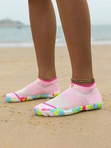 ZVB 情侣赤脚水鞋，软底女士沙滩鞋，适合游泳、潜水、钓鱼、户外、速干、防滑、透气、夏季 - 白粉 - 查看 4