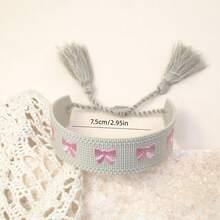 1 buah Gelang Anyaman Pita Boho Bordir Buatan Tangan, Cocok Sebagai Hadiah Untuk Keluarga, Teman, Pelajar, Ideal Untuk Pesta, Perjalanan Dan Pemakaian Sehari-hari - Grey - View 4