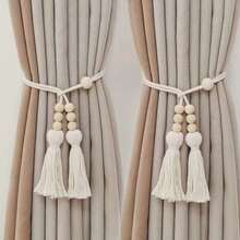 2 件波西米亚风格窗帘系带，带木珠和流苏，适合客厅、卧室、厨房的家居装饰