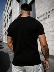 Camisetas De hombre Manga Corta para verano de cuello redondo Casual, Negra y Blanca, Playeras De hombre con estampado de dibujos estilo playa - Negro - Ver 2