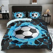 3pcs Set Fashion Queen & Oversized Space Shards Ice Fire Blue Soccer Bedding Set, Cool Space Art Print Duvet Cover & Pillow Sham Set, Soft Smooth Zipper Design, Suitable For Guest Room, Bedroom, Single/Double Bed (Includes 1*Duvet Cover, 2*Pillow Shams, No Comforter/Pillows Included)