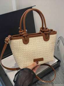 Mini Fashionable Faux Straw Handbag, Suitable For Party, Outing, Vacation, Shopping And Daily Use. Can Store Coins And Phones. Suitable For White Collar, College Students, Career Women, Elegant Ladies.