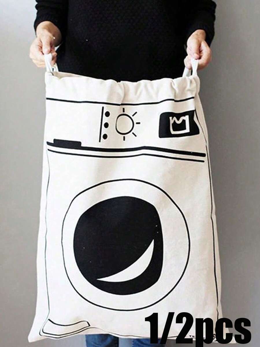 Bolsa de lona versátil con cordón - Estampada, bolsa de lavandería extra grande de viaje, bolsa de lavandería conveniente, almacenamiento multiusos para ropa y edredones, lavable a máquina y reutilizable, forro para cesto de la ropa grande, ideal para viajes, dormitorio, decoración de dormitorio, bolsas de lavandería - Multicolor - Ver 1