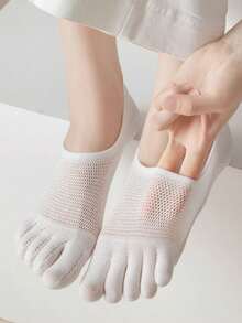 1/3/6 Pairs Women's Summer Thin Mesh Five Finger Socks, Breathable Anti-Bacterial Odor Sweat-Absorbent Short Socks, Fall - Multicolor - View 2