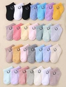 10 双婴儿短袜：糖果色、条纹、柔软、笑脸设计、舒适、休闲、百搭、学生踝袜 - 适合日常使用，随机混色秋季新品 - 彩色 - 查看 1