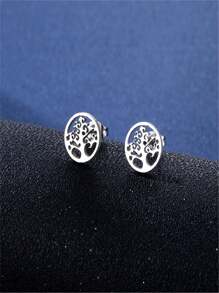 3pcs Retro Tree Of Life Shape Pendant Necklace And Earrings Alloy Lucky Tree Jewelry Set