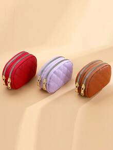 Rhombus Embroidered Coin Purse Double Layer Zipper Key Organizer Large Capacity Double Zipper Card Holder For Women Wallet Mini Wallet Purse Wallet Coin Wallet