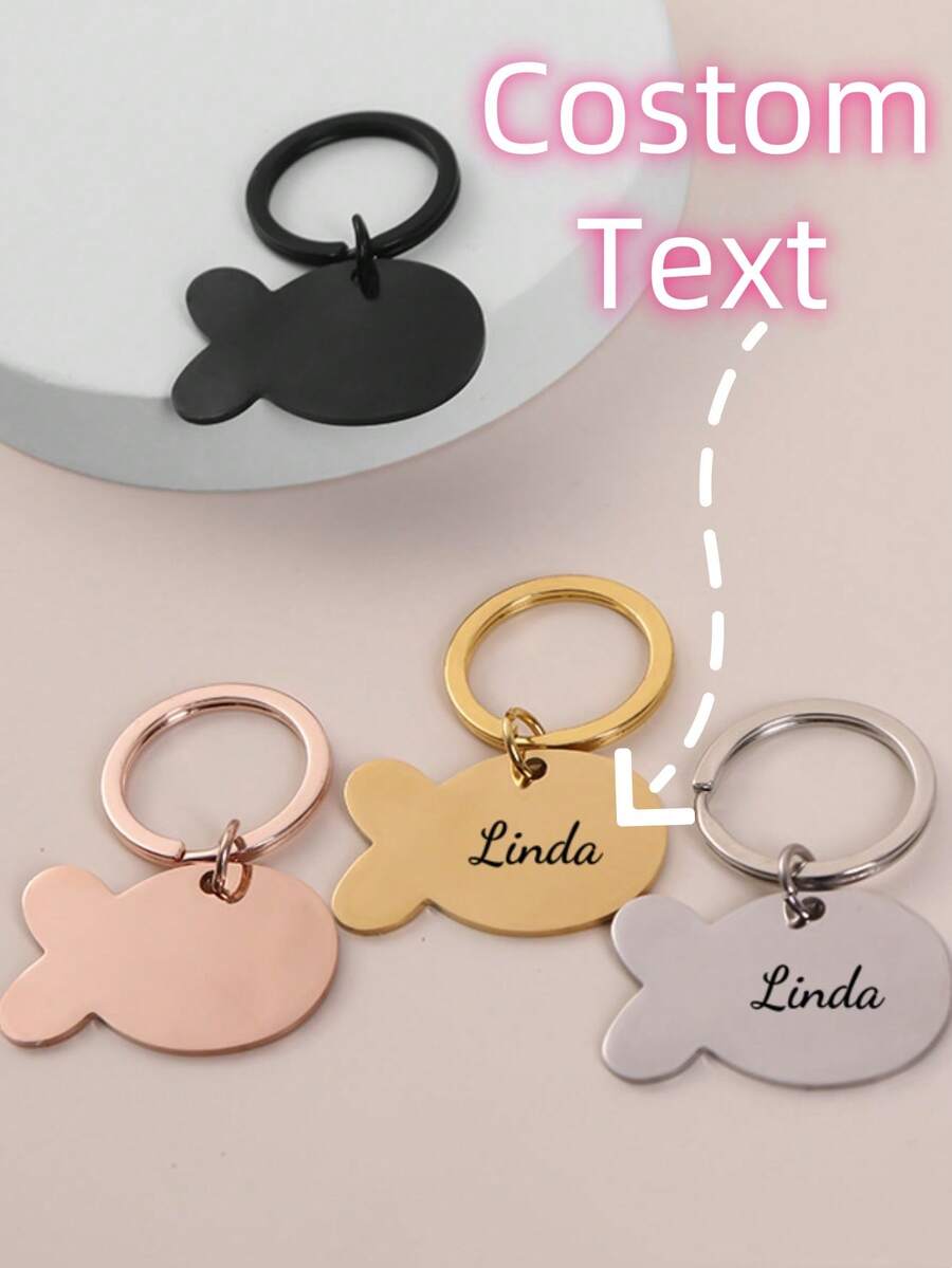 Customized Stainless Steel Mirror Goldfish Pet Keychain Creative Gift DIY Laser Engraved Smooth Hanging Tag - Multicolor - View 1