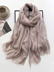 1pc Solid Color Scarf, Women Summer Sunscreen Mid-Length Scarf, Korean Elegant Beach Scarf, Travel Shawl, Large Headdress - QMD602 - View 22