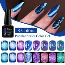 MEET ACROSS 8 件 Moonshadow 蓝色猫眼凝胶指甲油套装，超闪钻石迪斯科闪亮激光闪光凝胶抛光凝胶抛光半永久性可去除 UV LED 凝胶清漆，适合夏季指甲修甲套装带盒美甲 DIY 沙龙在家 - 彩色 - 查看 3