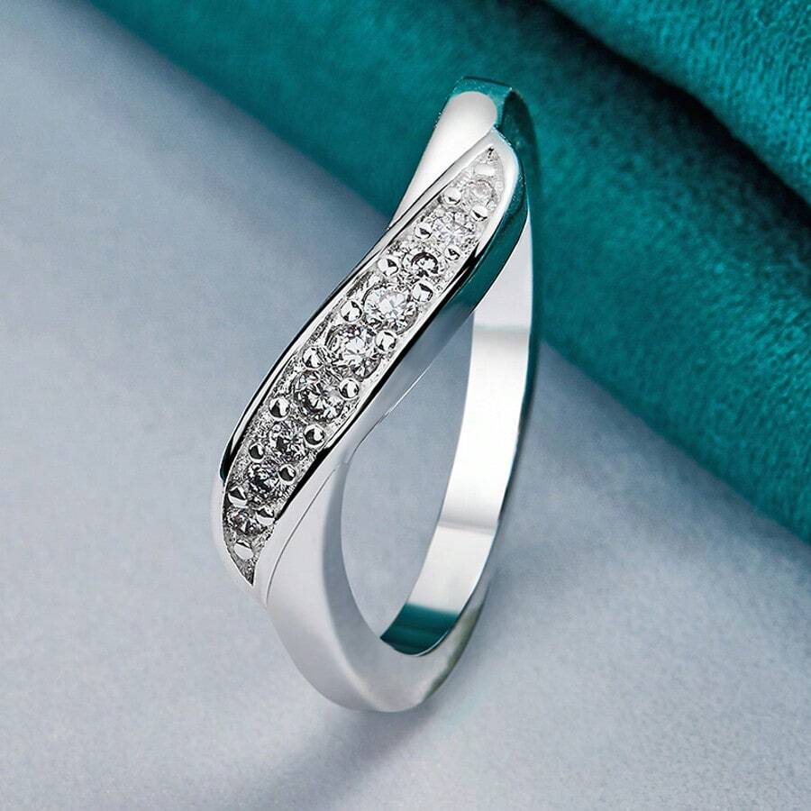925 Sterling Silver Plated Crystal Diamond Rings For Women Fashion Elegant Wedding Accessories Party Gifts Charms Fine Jewelry - Silver - View 1
