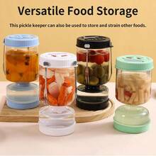 1pc 7 Inch / 7 .48 Inch Black Pickle Container With Strainer Wet Bring Two Forks And Dry Separation Pickle And Olive Jar Blue Leakproof Airtight Food Containers Upside Down Pickle Container Reusable For Food Storage Cucumber Olives Glass Material Is Leak-Proof Kitchen Storage Tank (White And Green Pickle - Multicolor - View 1