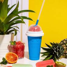 冰沙制作杯、DIY 冰雪魔法冰沙杯、双层硅胶冰沙捏冰杯、速冷杯自制奶昔冰淇淋机、冰沙制作杯、冰沙杯制作器、牛奶可乐果汁挤压杯、魔法速冻杯、冷却杯、带盖和吸管的冰沙杯，适合所有年龄段 - 彩色 - 查看 5