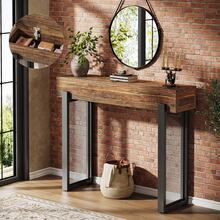 Tribesigns 41" Wood Console Table With Storage, Industrial Small Entryway Table With Mesh Metal Legs, Narrow Sofa Table Behind Couch For Living Room, Entryway, Foyer, Hallway, Rustic Brown & Black - Brown & Black - View 1