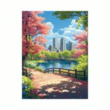Kit da ricamo in diamanti 5D con scena di lago tranquillo - kit completo con puntini rotondi, scena di una barca e di una finestra su tela, decorazione per la casa vivace, nuovo kit di pittura di diamanti