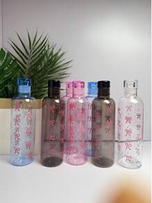 1 pieza/2 piezas, Botella de agua de plástico de 500ml, con estampado de lazo, taza de agua de alta calidad con marcas, botella de bebida para deportes al aire libre y escuela (Rosa/Negro/Azul) - Multicolor - Ver 3