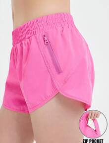 EXARUS Girls Athletic Running Shorts With Zipper Pocket Liner Dolphin Side Slit Quick Dry Sports Soccer For Teen - 粉色 - 查看 4