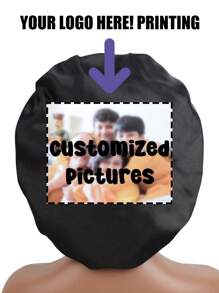 1PC Custom Photo /Pictures Logo Hair Bonnet Plain Satin Caps For Women With Long Elastic Band Stretchy Tie Sleep Night Hats Beauty Shower Cap, A Hair Care Cap And A Satin Nightcap For Women's Care.