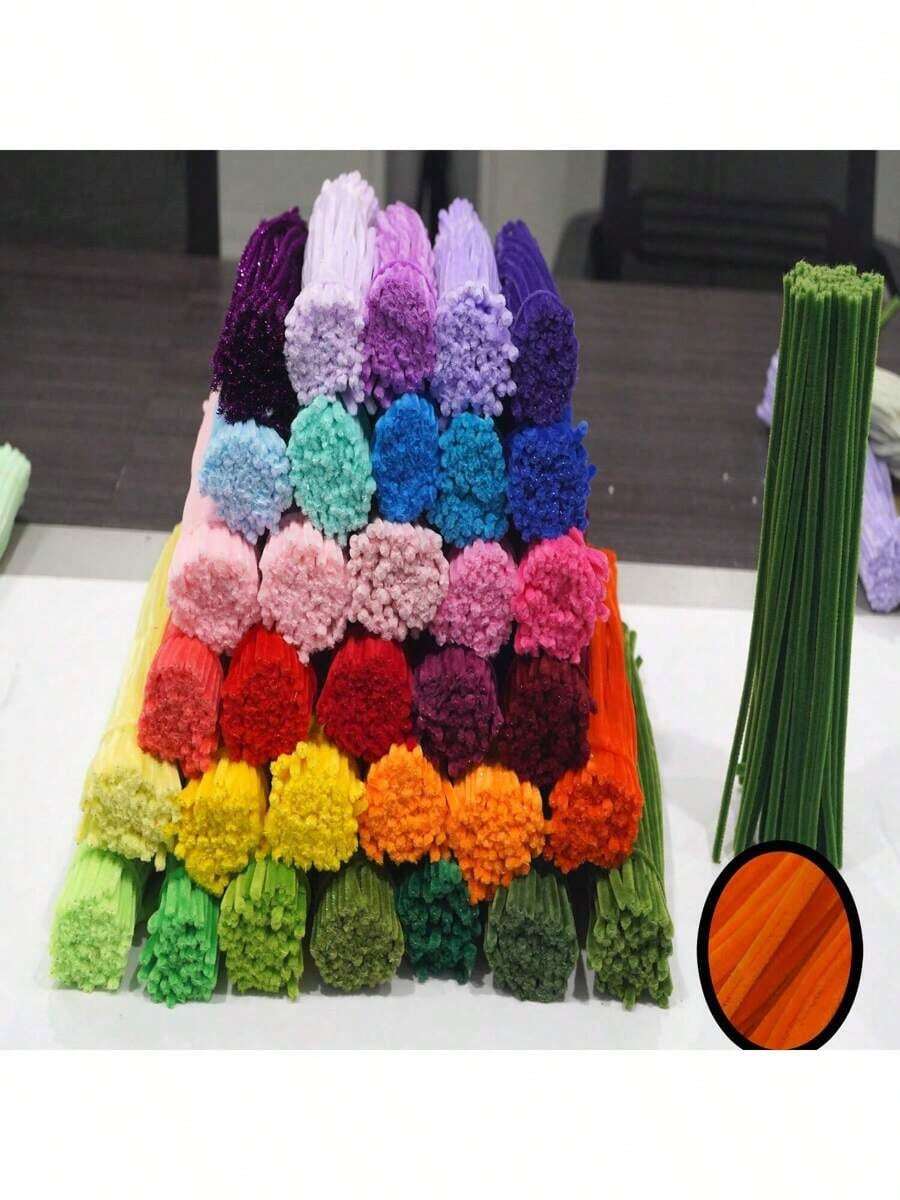 paquete de 100 piezas Paquete de valor Limpiapipas sólidos de alta calidad al por mayor, Tallos de chenilla de unicolor gruesos y esponjosos de 11.81x0.6 en verde, amarillo, rosa, rojo, azul y morado para manualidades - Multicolor - Ver 1
