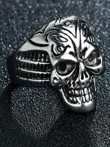 1 Pc Retro Biker Skull Ring For Men Silver Color Punk Gothic Rock Hiphop Open Ring Handmade Designer Jewelry Biker Accessories Gift