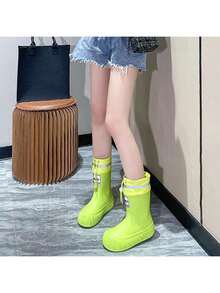 Women's Waterproof Drawstring Rain Boots, Fashion Mid-Calf Rain Shoes, Lightweight Non-Slip Thick Sole Rubber Boots, Suitable For All Seasons, Essential For Rainy Season, Exclusive For Women - Multicolor - View 8