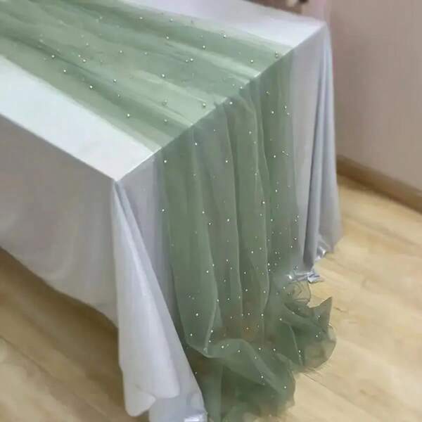 1 Pc 32*1181.11 Inches Wedding Table Runner Decoration, Bridal Shower Decoration, Pearl Table Runner For Weddings, Parties