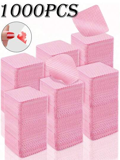 1000片装丝状指甲清洁垫，用于卸除指甲油和睫毛嫁接指甲油，柔软不锈钢材质，可用于指甲准备和卸除凝胶指甲油，丝状指甲油卸除巾，适用于睫毛嫁接指甲油，神奇指甲擦拭垫，指甲护理用品