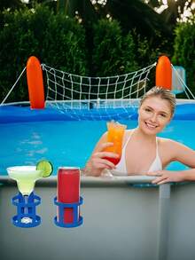 2pcs-Poolside Cup Holder, Pool Plastic Beverage Holder, Pool Beverage Beer Glass Storage Rack, Suitable For Swimming Pools, Fashionable Ground Level Swimming Pool Beverage Holder, Suitable For Gatherings, Suitable For Most Framed Swimming Pools, Including Multiple Components - Swimming Pool Accessories, Storage And Organization, Party Supplies Summer Party - Blue - View 2