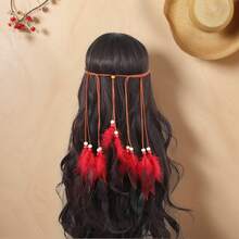 1pc Woven Rope, Wooden Bead & Feather Headband, Handmade Bohemian Style, Suitable For Festivals And Parties Halloween - Multicolor - View 11