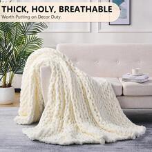 Chunky Knit Blanket - Soft Chenille Yarn Throws 40x50: Handmade Thick Cable Crochet Blanket - Large Chunky Yarn Rope Knot Throw For Couch, Sofa, Bed Home Decor - 奶油白 - 查看 5