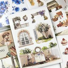 Vintage Floral Sticker Book - Quirky Paris Scenes, Eiffel Tower & Tea Party Designs, Self-Adhesive PET & Paper For Scrapbooks, Diaries, Journals, Scrapbook Accessories | Imaginative Designs | Self-Adhesive Stickers,School Supplies,Back To School