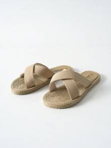 Tropiscape 女士交叉时尚百搭软底休闲沙滩拖鞋，夏季度假氛围，休闲海滩秋季圣诞节冬季圣诞礼物 - 卡其色 - 查看 9