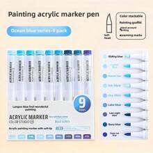 Languo 9 Color Acrylic Paint Marker,Flexible Head,Brightly Colored For Stackable Colors,Doodle Drawing,Handwriting,Learning Markers Art Supplies Stationery Back To School