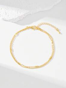 1pc Fashionable & Simple Double-Layer Chain Women's Ankle Chain - Yellow Gold - View 2