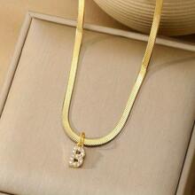 1 件 18k 鍍金鈦鋼鎖骨鏈帶英文字母吊墜嵌水鑽,適合女士日常佩戴 - 金黃色 - 查看 14