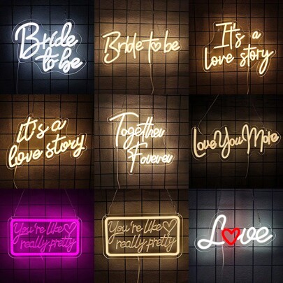 Cartel de neón LED de "Novia que será"/"Es una historia de amor"/"Juntos por siempre"/"Te amo talla grande"/"Eres realmente bonita"/"Amor" para decoración de pared, apto para dormitorio, boda, compromiso, fiesta de cumpleaños, regalos del Día de San Valentín, aniversarios, decoración de habitación, alimentado por USB 5V, control de interruptor, fácil de instalar.