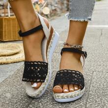 Women's Wedge Thick Bottom Sandals, Summer Rope Woven Wide Strap Open Toe Breathable Casual Stylish Sandals, Fashion Strap Buckle Sandals
