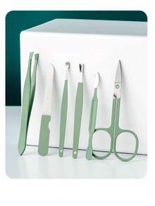 14/8件套不锈钢美甲套装，指甲护理工具套装，含指甲钳，蓝色/粉色/绿色，塑料盒 - 淺粉色 - 查看 6