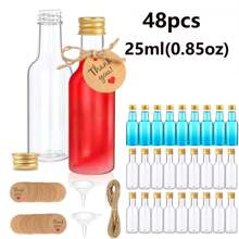 48pcs 25ml 50ml Mini Liquor Bottles Set, Mini Empty Plastic Shot Bottles, Airtight Spirit Bottle With Caps Mini Wine Bottles, Bar Party Supplies Thanksgiving, Halloween, And Christmas Are Applicable Durable Multi-Use For Juice, Sauces, Coffee