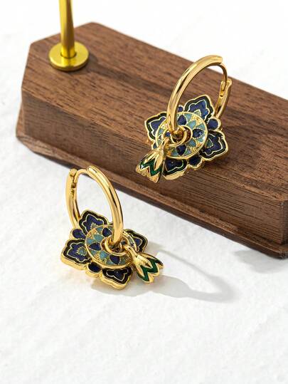 1 Pair Copper Alloy Macarons Series 4-Leaf & 5-Leaf Clover Enamel Geometric Hoops, Fashion Versatile Women Earrings, Freely Combinable DIY Ear Clips, Mother's Day Gift