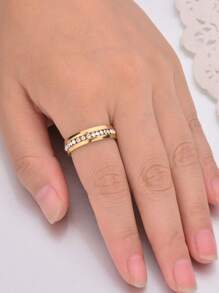 1 Pc Bling CZ Stones Ring For Men Women Lady Gold Color Stainless Steel Groove Shinny Crystal Finger Band Elegant Jewelry