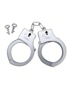 1pc Fake Handcuff Prop, Police Officer Catching Thief Role Play, Funny Party Game Accessory - Silver - View 12
