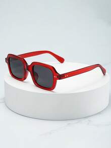 1 件女士复古方形小框高品质独特不对称时尚眼镜，适合派对、旅行、休闲穿着 - 紅框灰片 - 查看 5