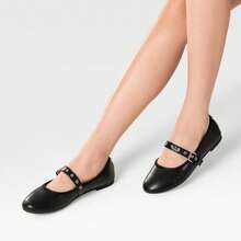 WEIDE Zapatos de Ballet con Detalles de Metal - Silueta Redonda Suave para Baile Latino/Usos Diarios Mujer - Negro - Ver 1
