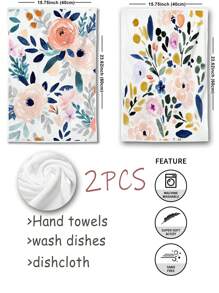 2pcs Floral Pattern Dish Towels For Kitchen, Farmhouse Decoration Hand Towels, Dish Cloths, Tea Towels For Kitchen Dining Room Table