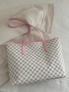 大容量女士通勤包，个性化手提包，2025新款精致小众单肩包，高品质女士包 - 粉色 - 查看 6