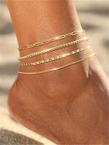 4-5pcs Beaded Chain Simple Anklet Set For Women, Beach Resort Party Gifts - Multicolor - View 5